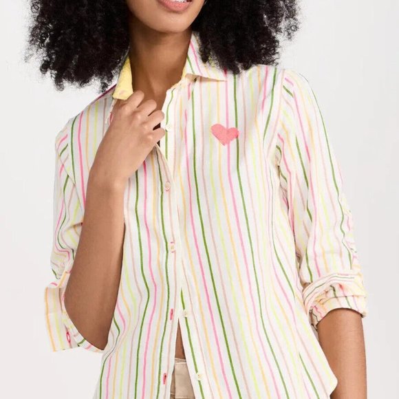 Kerri Rosenthal Shrunken Pia Shirt Tunic Top Buttondown Striped Poplin XS 267351